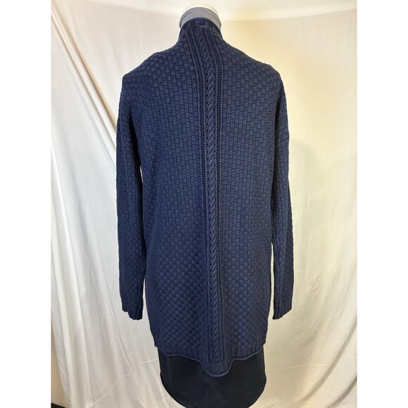 Woolovers Chunky long cardigan M navy Cable knit Cotton Pockets Boho Classic - Picture 2 of 6